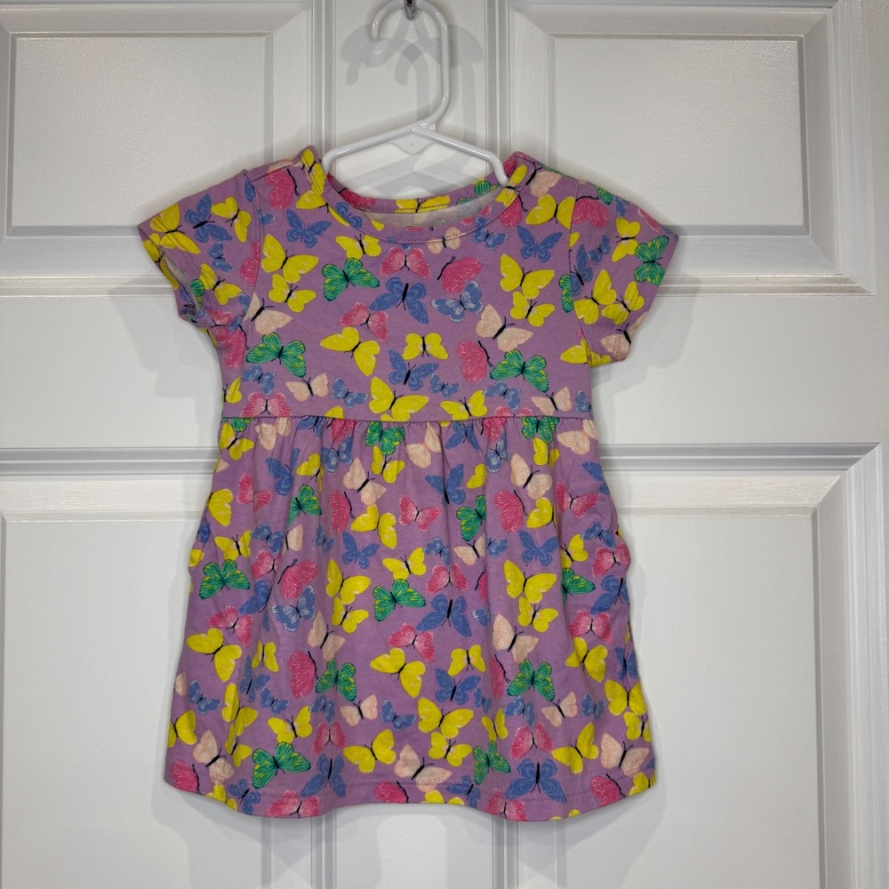 Wonder Nation Baby Girls Purple Butterfly Print Pocket Dress Size 12 Months‎